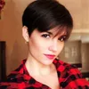 Pixie Cut Straight Short Bob Parykar Naturfärg Brasiliansk Remy Mänskligt hår med Bangs Full Machine Wig för svarta kvinnor