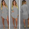 Women Solid Chiffon Blouse Shirt Mini Dress Pocket V Neck Casual Loose Long Sleeve Blouse Tops Summer Beach Wear Cover Up Dress Y1006