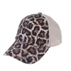Leopard Pferdeschwanz-Hüte 9 Farben gewaschenes Mesh Camo Unordentlich Basen Baseballkappe Outdoor Sports Trucker Hut Cyz3153