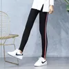 Quality Cotton Leggings Side Stripes Women Casual High-stretch Pants High Waist Fitness Female 210925