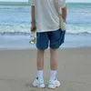 IEFB夏の緩い弾性ウエスト孔雀の青いショーツ男性の韓国の緩いカジュアルワイドレッグハイウエスト膝丈パンツ9Y7409 210524