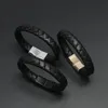 Bracelet Punk en corde de cuir tressé noir, couleur or, boucle magnétique, Punk pour hommes, bijoux à breloques