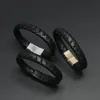 Punk zwart gevlochten lederen touw armband goud kleur magnetische gesp armbanden punk mannen charme armband sieraden