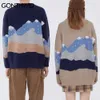 GONTHWID Snow Mountain Bear Patchwork Stickad tröja Streetwear Herr Hip Hop Harajuku Casual Knitwear Mode Stickade Toppar 210820