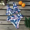 Sexy Leaf Print Bikini Set Bathing Suit Cute Swimwear Women Swimsuit Ruffle High Waist Maillot De Bain 210624
