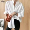 Plain Casual Lâche Coréen À Manches Longues Blouses Femmes Vintage Coton Chemises Femme Plus La Taille Harajuku Chic Élégant Tops 12398 210521