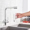 Chrome Wasserfilterhähne Küchenarmaturen Mischer Trinkwasserfilter 3 Wege Küche Wasserhahn Waschbecken Tap H / C Wassermischer Wasserhahn