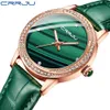Kvinnor Green Watch Crrju Fashion Luxury Diamond Klockor Ladies Klänning Enkel Mesh Armband Vattentät Quartz Klockor Reloj Mujer 210517
