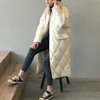 Kobiety Downjacket Biała kaczka Diamond Plaid Paras Long Rabbit Fur Futra Lapowa odzież z pojedynczych piersi zagęszcza się bawełniana bawełniana kurtki klęcze