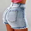 Kvinnor Hög midja denimshorts rippade hål Bodycon Short Feminino Summer Jeans med Tassel Plus Size Streetwear 210519