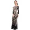 Angelfashions Women039s col bateau à manches longues paillettes robe de bal à clapet robe de soirée robes de bal noir or 40488277636153140