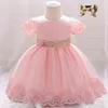 Summer Lace Bow Sequined Christening Princess Toddler Birthday Party Ball Gown Baby Girl Dress Newborn Children Baptism 1 Year G1129