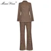 Fashion Set Spring Women's Blouses+Double breasted Suit Tops+Trousers Houndstooth Three-piece suit 210524