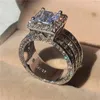 Anel de diamante de laboratório de prata esterlina 925 corte princesa 3 quilates joias noivado alianças de casamento para mulheres