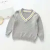 Baby Kids Boys Long Sleeve V-neck Pure Color Knit Sweater Spring Autumn Baby Boys Pullover Sweaters Children's Clothes Y1024