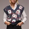 BLSQR Kvinnor Floral Vest Tröja Casual V Nacke Ärmlös Höst Vinter Jumper Stickad Streetwear Style Pullover Lösa Toppar 210430