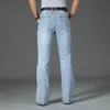 Stora utsvängda jeans för män Stövelskurna jeansbyxor Hög midja Ben Lös Elasticitet Affärsmässigt Casual Manmode Ljusblå Byxor Herr