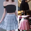 Harajuku Black Skirts Womens Summer High Waist Anime Kawaii School Uniform Short Mini White Pink Plaid Pleated Skirt 210619