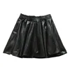 Skirts Autumn Lady Hight Waist Faux Houndstooth Pleated Mini PU Leather Skirt Women Casual Vintage Short Black Female