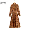 Zevity Femmes Vintage Tiger Print Print Bow Sashes Shirt Robe Bureau Lady Long Manches Viens décontractés Vestidos Chic Robes DS4355 210603