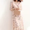 Fashion Fresh Print Chiffon Dresses for Women Summer Ruffles Design V-neck Dress Elegant Office Lady Vestido Feminino 210525