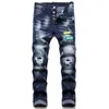 Jeans slim fit strappati da uomo Pantaloni skinny da moto sfilacciati lavati con gamba dritta Pantaloni da motociclista elasticizzati Hip Hop276G