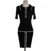 Koreanska sommar 2 stycken Set Kvinnor Lapel Kortärmad Stickad T-shirt Top + Bodycon Mini Skirt Suits 210519