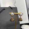 Brand Fashion Drop Triangle Jewelry Gold Color Big Pearls Earrings Camellia Luxury Tassel Pearls Design Wedding Party Earrings8853771