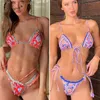 Miyouj Vintage Baskı Bikini Kadın İşi Küçük Fırfır Yüzme Suit Kadınlar Için Mayo Yüksek Kesim Seti Dize 210611