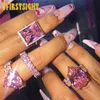 Big Pear Shape Accent Stone Rings Rose Gold Pricess Cut full CZ Band Wedding Engagment Tear Drop Pink Pinky Ring For Women 210701