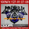 OEM kaporta 100% YAMAHA YZF-R1 YZF1000 için uygun YZF R 1 1000 CC 07-08 MOTO Vücut 91NO.18 YZF R1 1000CC YZFR1 07 08 YZF-1000 2007 2008 Enjeksiyon Kalıp Kalıcılık Kiti Köpekbalığı Mavi Balık