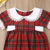 Toddler Girls Boutique Romper Cotton Short Sleeve Baby Girl Red Plaid Dress Sister Clothes Infant Birthday Christmas Dresses 210615