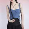 Blue Cross Bandaż Tank Topy Dla Kobiet Kwadratowy Kołnierz Bez Rękawów Sexy Slim Kamizelki Kobiet Moda Odzież 210524