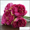 Dekorativa Festliga Tillbehör GardendeCorative Blommor Kransar 5 Heads Levande Konstgjorda Silk Blomma Peony Fake Leaf Wedding Home Party Decor