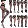 Mulheres Quentes Sexy Lingerie Meias Garter Belt Fishnet Calças de Pantyhose Transparente Coxa Alta Stripe Elasti Bordado Meias X0521