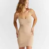 Seamless Nude Slip Dress Verão Outono Mulheres Ajustável Strap Sexy Vestidos Esticulando Bodycon Slim Midi Vestido Underdress 201025