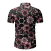 Psychedelic Flower Print Blue Shirt Men Lato Krótki Rękaw Slim Fit Button Down Shirts Męskie Party Wakacje Koszula Plaża Mężczyzna 3XL 210522