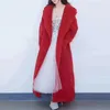 TWOTWINSTYLE Casual Faux Fur Coat For Women Lapel Long Sleeve Solid Red Lambswool Coats Female Fashion Clothing Winter 210517