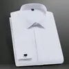 Chemise classique à manches longues pour hommes, sans poche, smoking, avec boutons de manchette, fête formelle, mariage, blanc, bleu, 220215