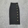 Kjolar Ankomst Kvinnor Knapp Svart Blå Röd Bodycon Bandage Skirt 2021 Designer High Waist Street Party Club Pencil 75cm