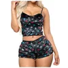 Survêtements pour femmes Velours 2 pièces Pyjama Ensemble Sexy Bretelles Spaghetti Camisole Vêtements de Couchage Femmes Papillon Body Lingerie Rouge Vêtements de Nuit