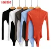 Tangada Jesień Zima Kobiety Solidna Turtleneck Knit Plays Uruchamiane Długie Rękaw Pajaciki Damskie Casual Chic Jumpsy LK08 210609