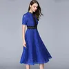 fashion Women Spring embroidery lace dress O neck Short sleeves summer es Vestido robe femme plus size S-3XL 210520