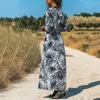 Summer Maxi Dresses Women Beach Sash Buttons Chiffon Floral A-Line Tunic Shirt Long Vacation Boho Dress Woman 210514