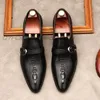 Mens escritório negócios sapatos genuíno couro casamento terno vestido mocassins preto luxo monge cinta fivela homens formais crocodilo sapatos