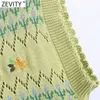 Zevity女性のファッションVネックフローラル刺繍ホロウアウトかぎ針編みニットセーター女性シックなノースリーブカーディガンベストトップスSW833 210603