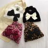 Furry Bag Japanese Cute Bow Leopard Print Plush Handväska Soft Girl Totes