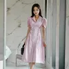 Abiti estivi alla moda coreani Donna Manica corta Office Lady Aderente Taglie forti Guaina rosa Vintage 210531