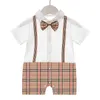 Retail/wholesale born 0-12M baby plaid bear Rompers onesies cotton thin jumpsuit one-piece bodysuits toddle infant kids designer clothes