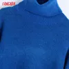 Tangada Women Vintage Blue Loose Casual Knitting Turtleneck Sweater Female Chic High Street Pullover Brand Tops BE75 211018